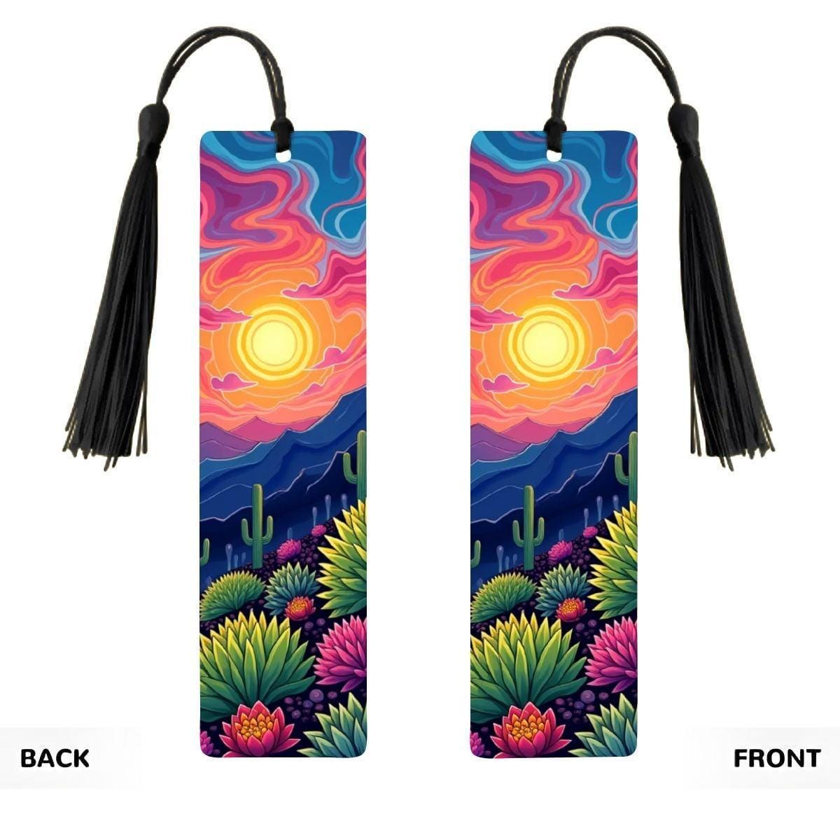 ColorFlow | Vibrant Swirling Sunset Desert Cactus Metal Bookmark Colorful Southwest Landscape Gift | Optional Personalization