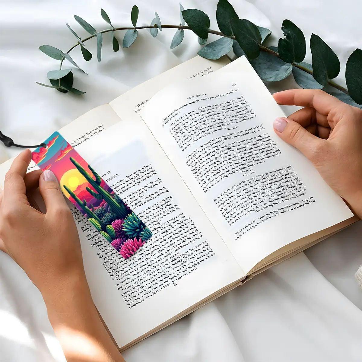 ColorFlow | Vibrant Desert Sunset Cactus Art Metal Bookmark Colorful Southwest Landscape Reading Gift | Optional Personalization