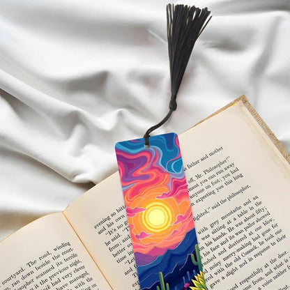 ColorFlow | Vibrant Swirling Sunset Desert Cactus Metal Bookmark Colorful Southwest Landscape Gift | Optional Personalization