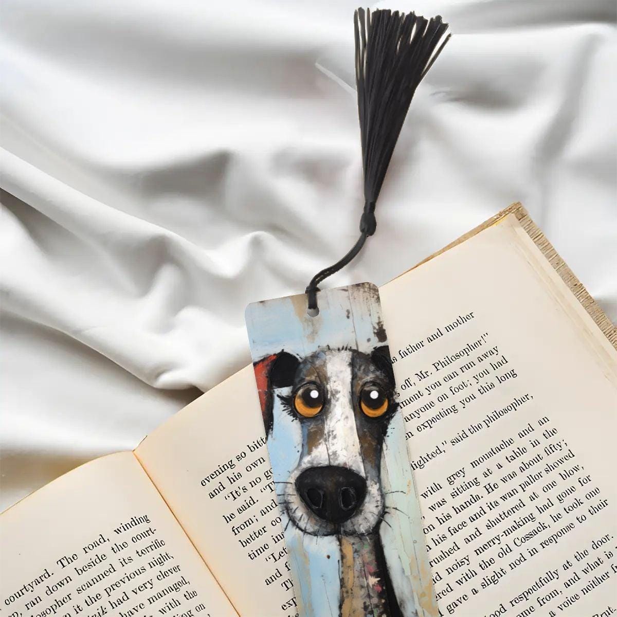 ColorFlow | Whimsical Big Eyed Dog Art Metal Bookmark for Readers and Dog Lovers | Optional Personalization