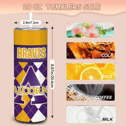 ColorFlow | Alcorn State Inspired Braves Argyle Straight Tumbler 20oz Stainless Steel Drinkware Optional Personalization