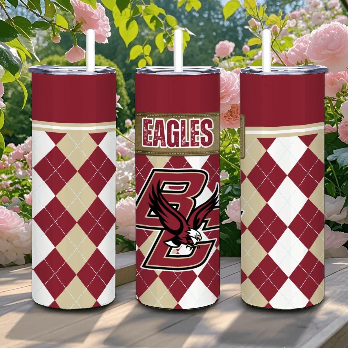 ColorFlow | Boston College Inspired Eagles Argyle Straight Tumbler 20oz Stainless Steel Drinkware Optional Personalization