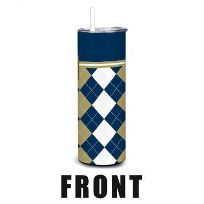 ColorFlow | Georgia Tech Inspired Yellow Jackets Argyle Straight Tumbler 20oz Stainless Steel Drinkware Optional Personalization
