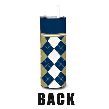 ColorFlow | Georgia Tech Inspired Yellow Jackets Argyle Straight Tumbler 20oz Stainless Steel Drinkware Optional Personalization