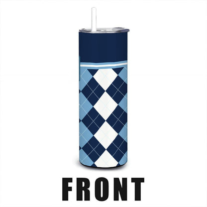 ColorFlow | North Carolina Inspired Tar Heels Argyle Straight Tumbler 20oz Stainless Steel Drinkware Optional Personalization