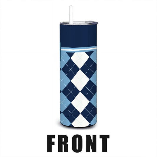 ColorFlow | North Carolina Inspired Tar Heels Argyle Straight Tumbler 20oz Stainless Steel Drinkware Optional Personalization
