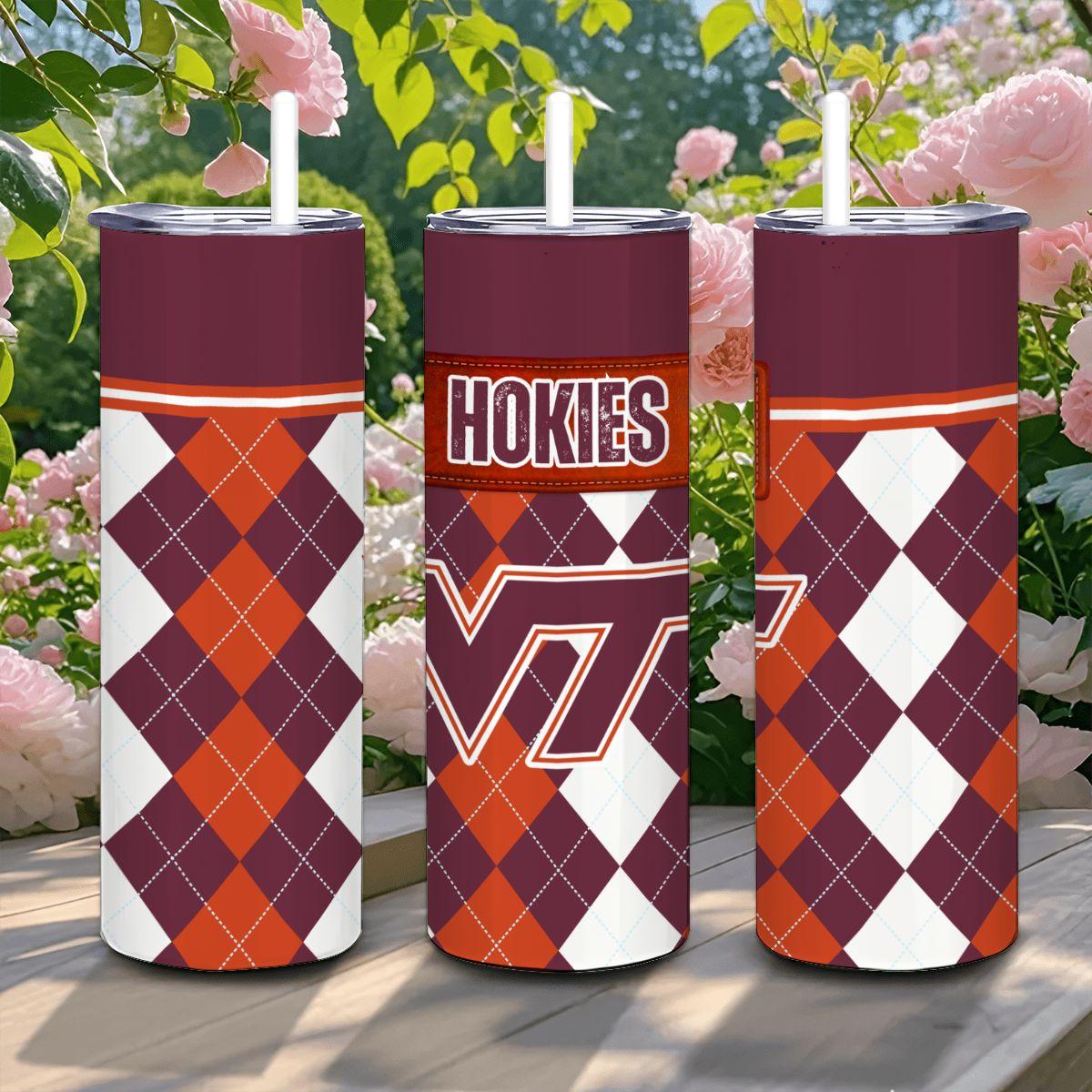 ColorFlow | Virginia Tech Inspired Hokies Argyle Straight Tumbler 20oz Stainless Steel Drinkware Optional Personalization