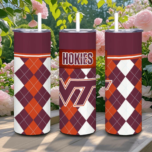 ColorFlow | Virginia Tech Inspired Hokies Argyle Straight Tumbler 20oz Stainless Steel Drinkware Optional Personalization