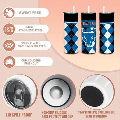 ColorFlow | Buffalo Inspired Bulls Argyle Straight Tumbler 20oz Stainless Steel Drinkware Optional Personalization