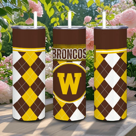ColorFlow | Western Michigan Inspired Broncos Argyle Straight Tumbler 20oz Stainless Steel Drinkware Optional Personalization