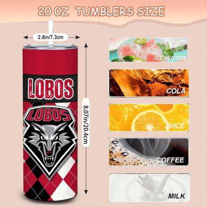 ColorFlow | New Mexico Lobos Inspired 20oz Straight Stainless Tumbler | Game Day Drinkware | Personalization Optional
