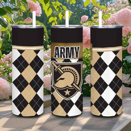 ColorFlow | Army Black Knights Inspired 20oz Straight Stainless Tumbler | Military Style Design | Personalization Optional