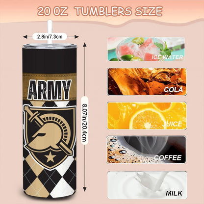 ColorFlow | Army Black Knights Inspired 20oz Straight Stainless Tumbler | Military Style Design | Personalization Optional