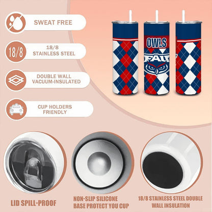 ColorFlow | Florida Atlantic Owls Inspired 20oz Straight Tumbler | College Spirit Drinkware | Personalization Optional
