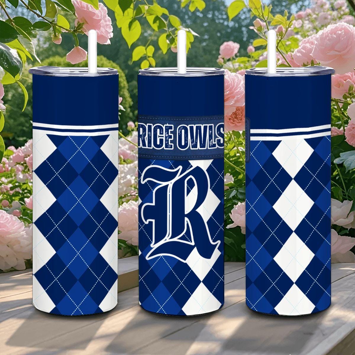 ColorFlow | Rice Owls Inspired 20oz Straight Stainless Tumbler | Clean College Style | Personalization Optional