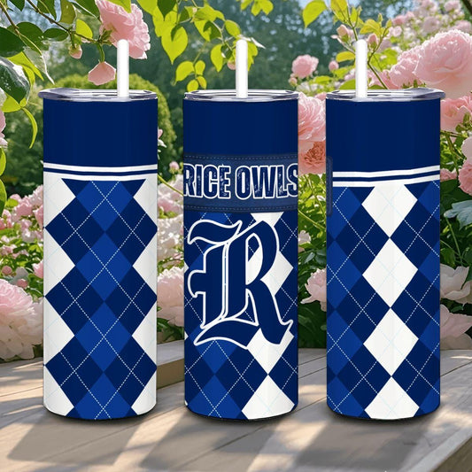 ColorFlow | Rice Owls Inspired 20oz Straight Stainless Tumbler | Clean College Style | Personalization Optional