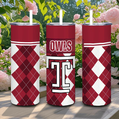 ColorFlow | Temple Owls Inspired 20oz Straight Tumbler | Crimson Team Colors | Personalization Optional