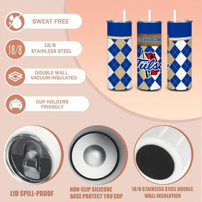 ColorFlow | Tulsa Golden Hurricane Inspired 20oz Straight Stainless Tumbler | Royal Blue Design | Personalization Optional