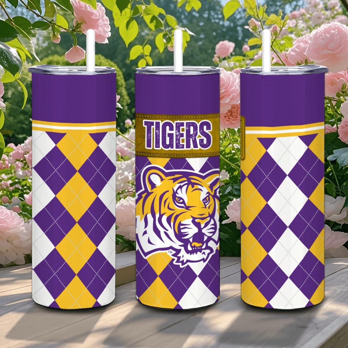 ColorFlow | LSU Tigers Inspired 20oz Straight Tumbler | Purple Gold College Energy | Personalization Optional