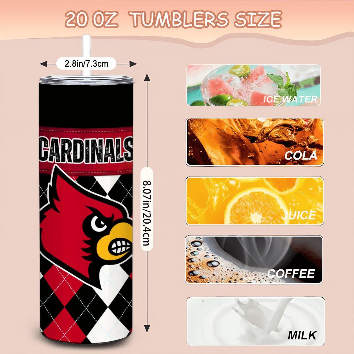 ColorFlow | Louisville Cardinals Inspired 20oz Straight Stainless Tumbler | Bold Red Black Design | Personalization Optional
