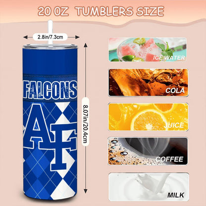 ColorFlow | Air Force Falcons Inspired 20oz Straight Stainless Tumbler | Blue Silver Military Pride | Personalization Optional