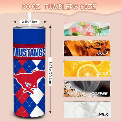ColorFlow | SMU Mustangs Inspired 20oz Straight Stainless Tumbler | Red Blue Classic Pattern | Personalization Optional
