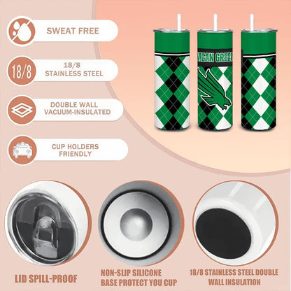 ColorFlow | North Texas Mean Green Inspired 20oz Straight Stainless Tumbler | Bold Green Fan Look | Personalization Optional