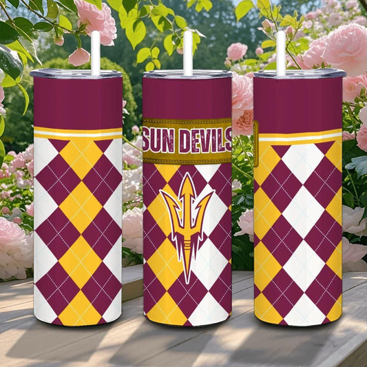 ColorFlow | Arizona State Sun Devils Inspired 20oz Straight Stainless Tumbler | Maroon Gold Power Look | Personalization Optional