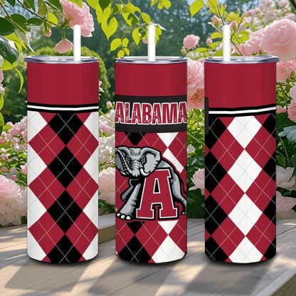 ColorFlow | Alabama Crimson Tide Inspired 20oz Straight Stainless Tumbler | Crimson Power Diamond Design | Personalization Optional