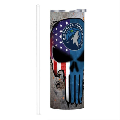 ColorFlow | Minnesota Basketball Inspired 20oz Straight Tumbler | Timber Wolf Skull American Flag Design | Personalization Optional