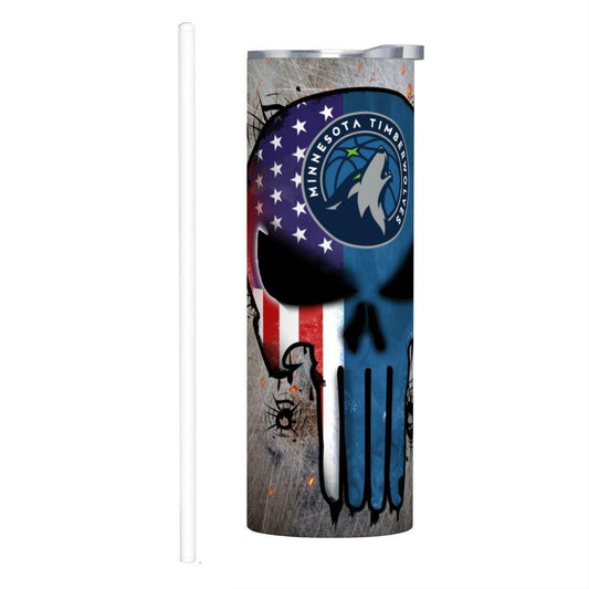 ColorFlow | Minnesota Basketball Inspired 20oz Straight Tumbler | Timber Wolf Skull American Flag Design | Personalization Optional