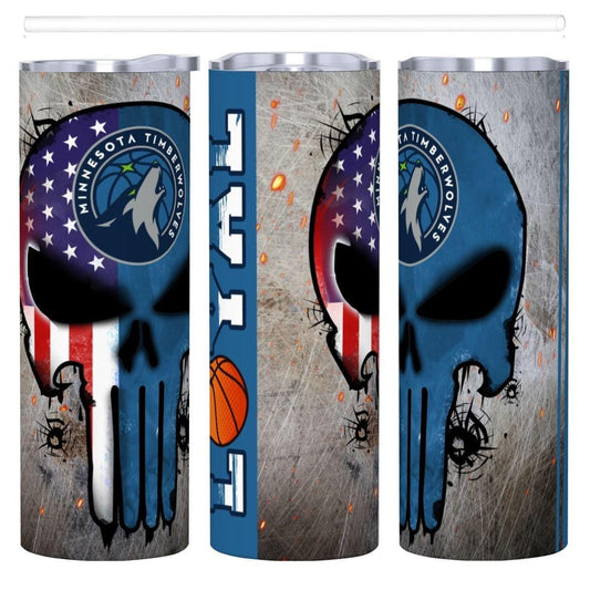 ColorFlow | Minnesota Basketball Inspired 20oz Straight Tumbler | Timber Wolf Skull American Flag Design | Personalization Optional