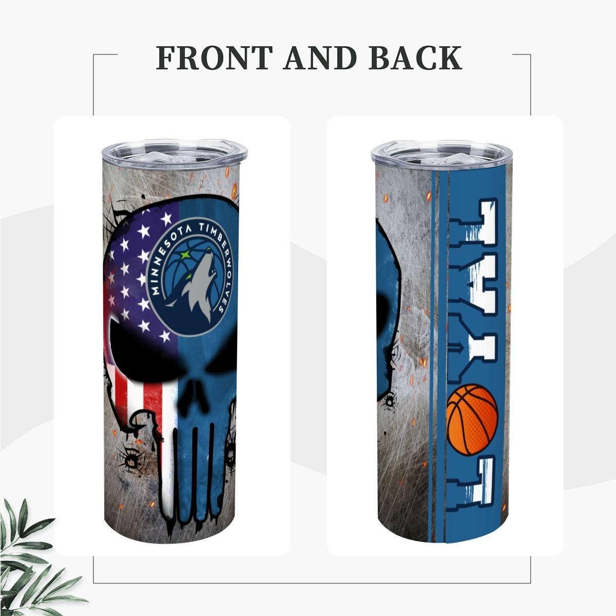 ColorFlow | Minnesota Basketball Inspired 20oz Straight Tumbler | Timber Wolf Skull American Flag Design | Personalization Optional