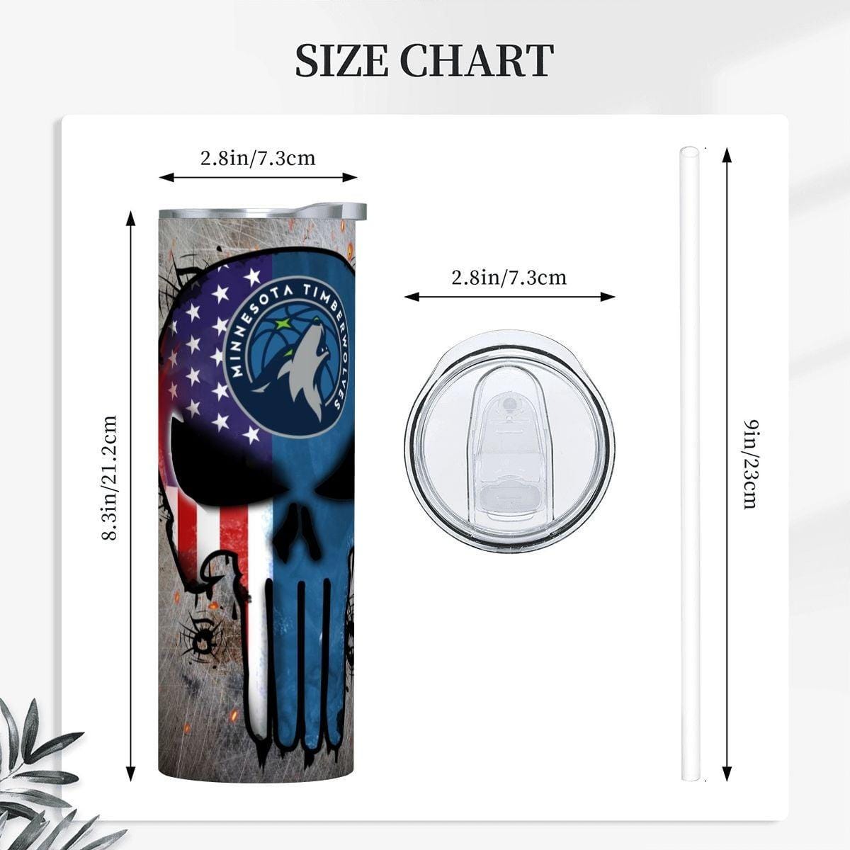 ColorFlow | Minnesota Basketball Inspired 20oz Straight Tumbler | Timber Wolf Skull American Flag Design | Personalization Optional
