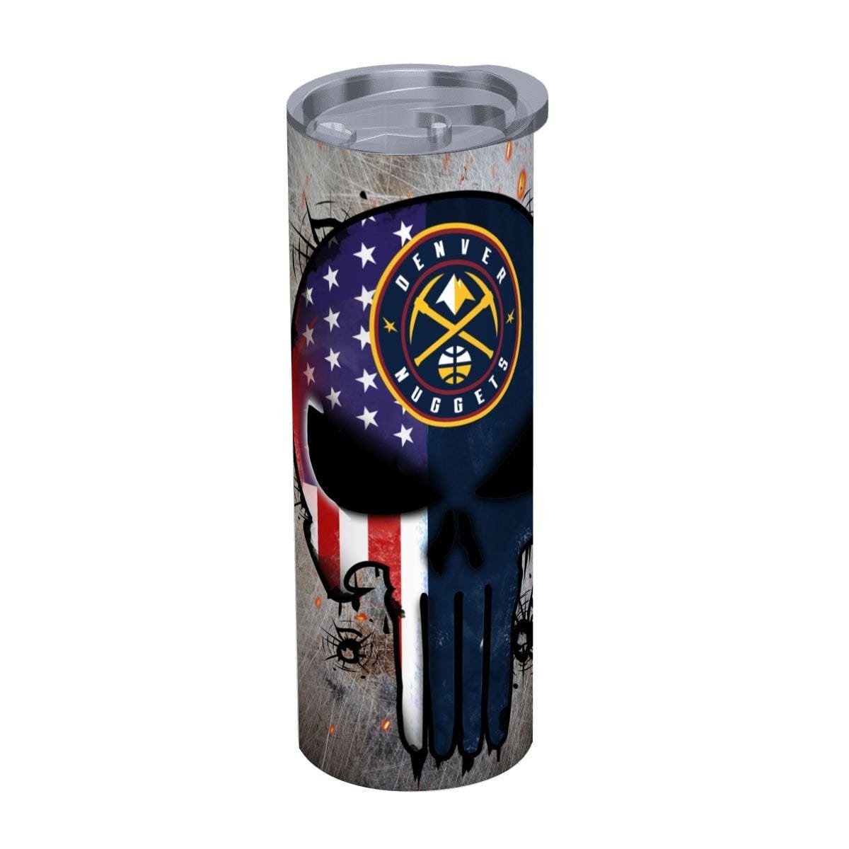 ColorFlow | Denver Basketball Inspired 20oz Straight Tumbler | Nuggets Skull American Flag Design | Personalization Optional