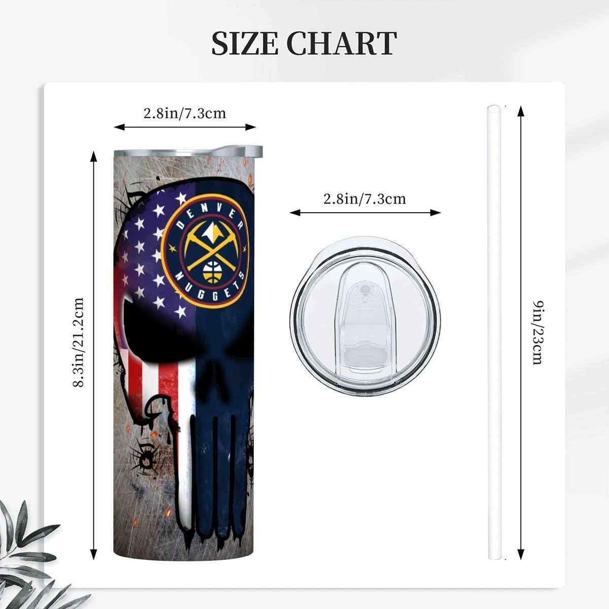 ColorFlow | Denver Basketball Inspired 20oz Straight Tumbler | Nuggets Skull American Flag Design | Personalization Optional