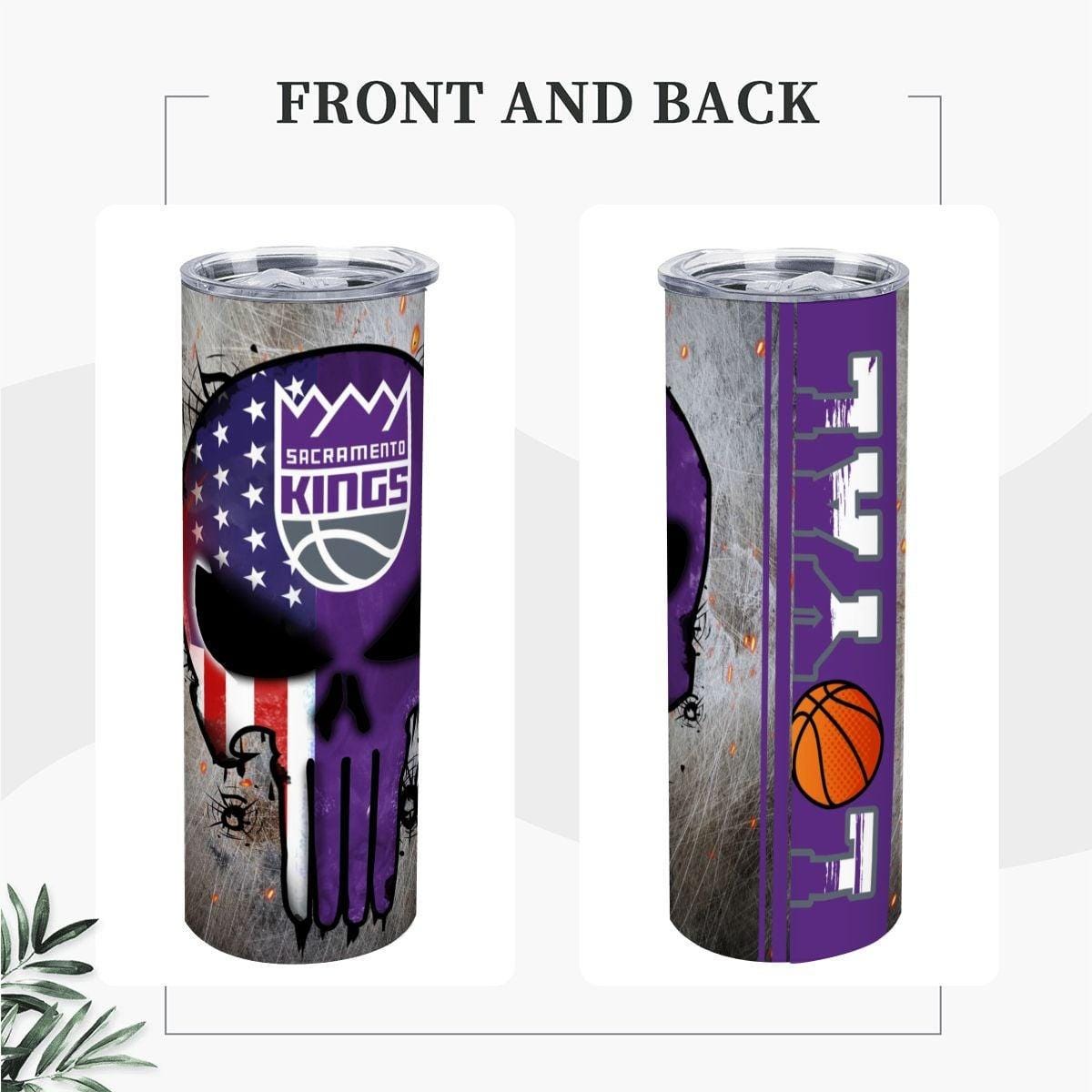 ColorFlow | Sacramento Basketball Inspired 20oz Straight Tumbler | Kings Skull American Flag Design | Personalization Optional