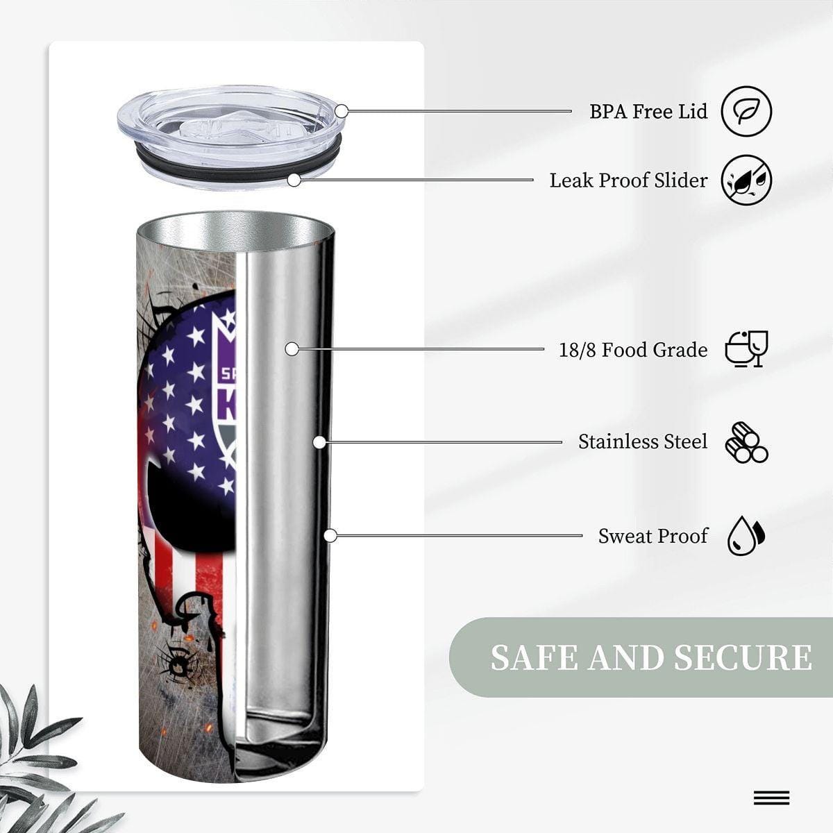 ColorFlow | Sacramento Basketball Inspired 20oz Straight Tumbler | Kings Skull American Flag Design | Personalization Optional
