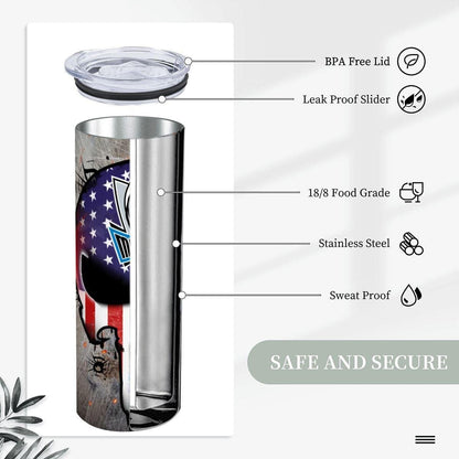 ColorFlow | Dallas Basketball Inspired 20oz Straight Tumbler | Mavericks Skull American Flag Design | Personalization Optional