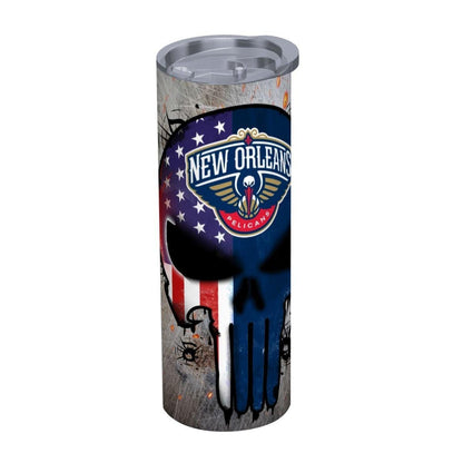 ColorFlow | New Orleans Basketball Inspired 20oz Straight Tumbler | Pelicans Skull American Flag Design | Personalization Optional
