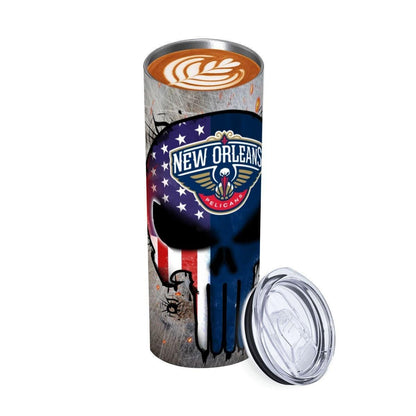 ColorFlow | New Orleans Basketball Inspired 20oz Straight Tumbler | Pelicans Skull American Flag Design | Personalization Optional