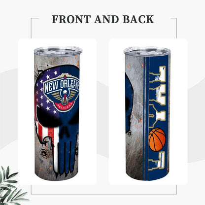 ColorFlow | New Orleans Basketball Inspired 20oz Straight Tumbler | Pelicans Skull American Flag Design | Personalization Optional