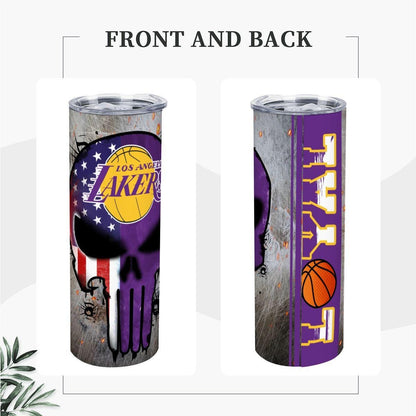 ColorFlow | Los Angeles Basketball Inspired 20oz Straight Tumbler | Lakers Skull American Flag Design | Personalization Optional