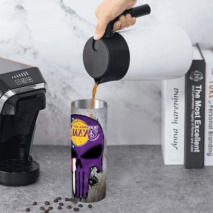 ColorFlow | Los Angeles Basketball Inspired 20oz Straight Tumbler | Lakers Skull American Flag Design | Personalization Optional