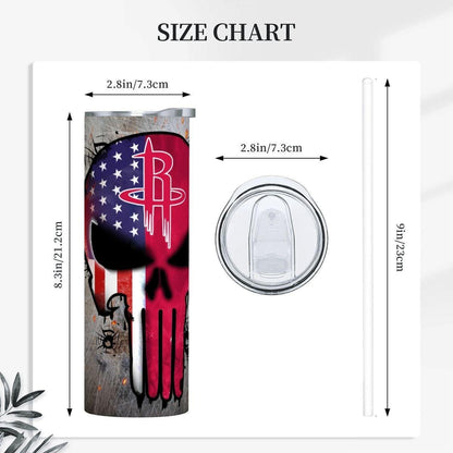 ColorFlow | Houston Basketball Inspired 20oz Straight Tumbler | Rockets Skull American Flag Design | Personalization Optional