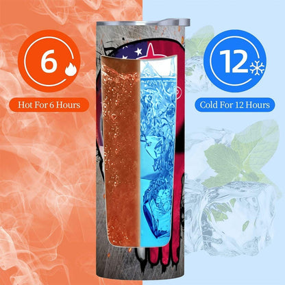 ColorFlow | Houston Basketball Inspired 20oz Straight Tumbler | Rockets Skull American Flag Design | Personalization Optional