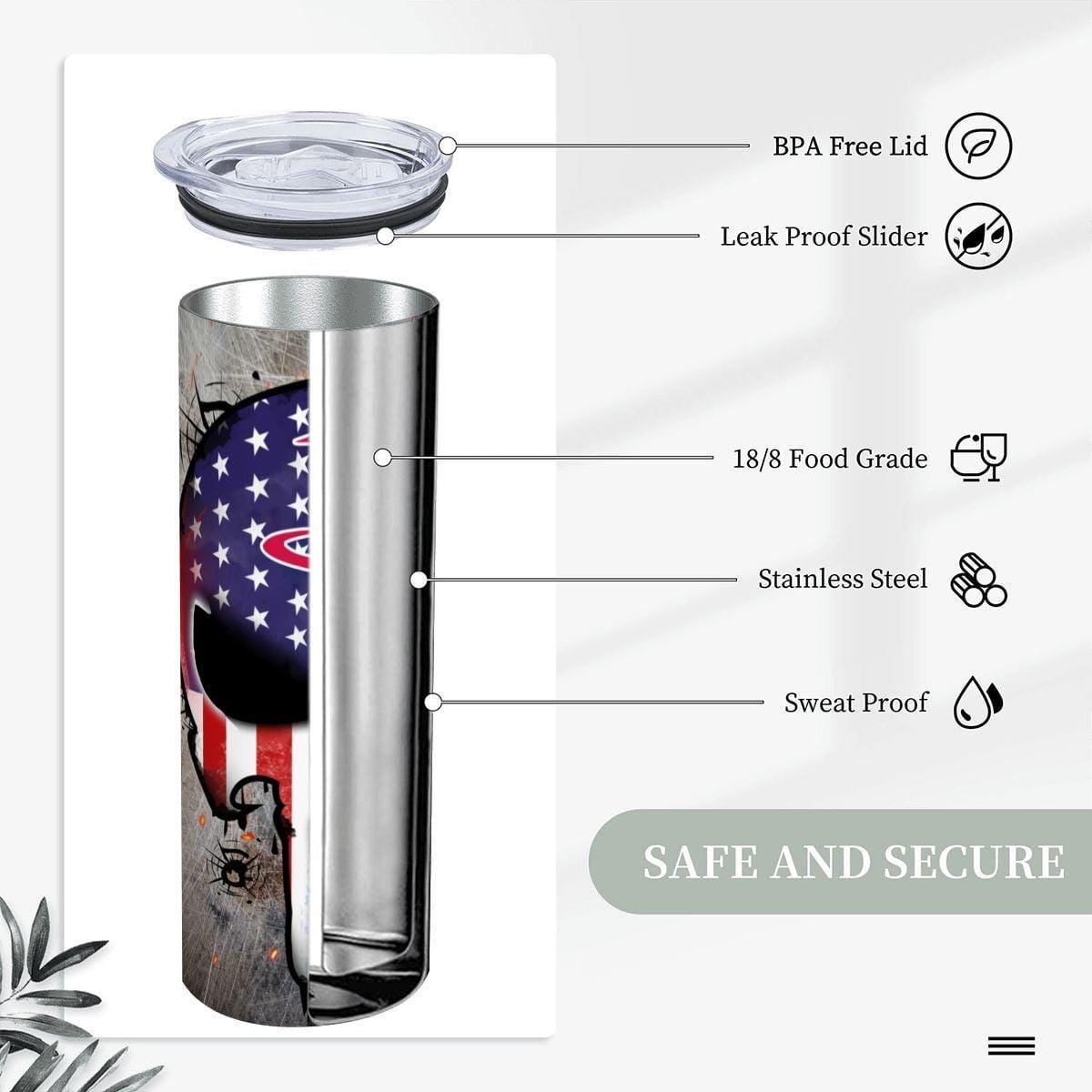 ColorFlow | Houston Basketball Inspired 20oz Straight Tumbler | Rockets Skull American Flag Design | Personalization Optional