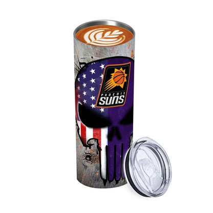 ColorFlow | Phoenix Basketball Inspired 20oz Straight Tumbler | Suns Skull American Flag Design | Personalization Optional