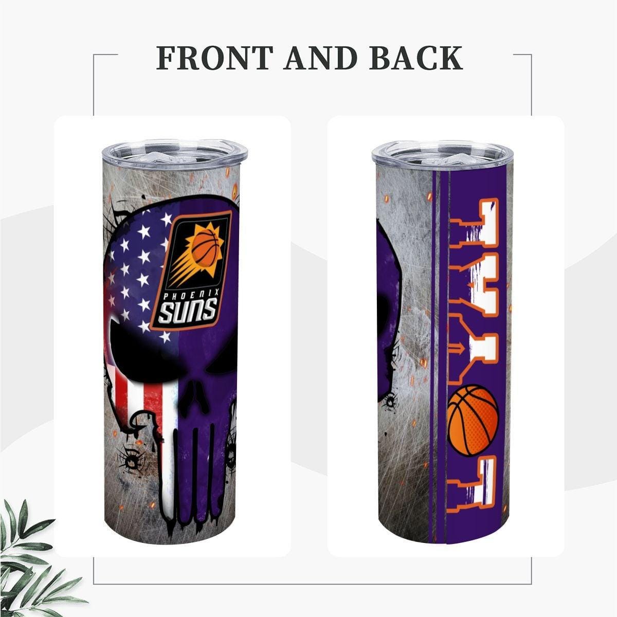 ColorFlow | Phoenix Basketball Inspired 20oz Straight Tumbler | Suns Skull American Flag Design | Personalization Optional
