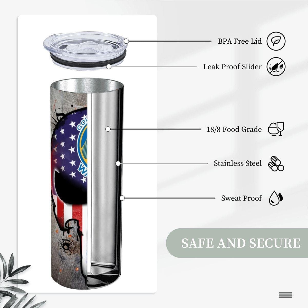 ColorFlow | Golden State Basketball Inspired 20oz Straight Tumbler | Warriors Skull American Flag Design | Personalization Optional